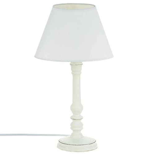 ATMOSPHERA CREATEUR D'INTERIEUR Lámpara de Mesa – Estilo depurado – Color Blanco Acabado Antiguo, Madera, D. 20 x H. 35 cm