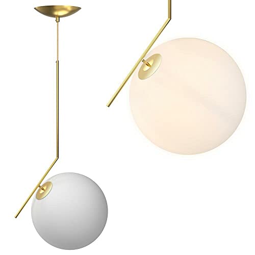 BAKAJI Lámpara de techo colgante portalámparas de bola de cristal mate soporte de metal de oro diseño moderno casquillo E27 bombilla máx. 40 W iluminación decoración casa (25 cm)
