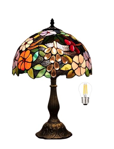 Bidesen Lámpara Tiffany de 12 pulgadas, lámpara de mesa con decoración de rosa, con enchufe e interruptor, pantalla de cristal, adecuada para mesita de noche o escritorio