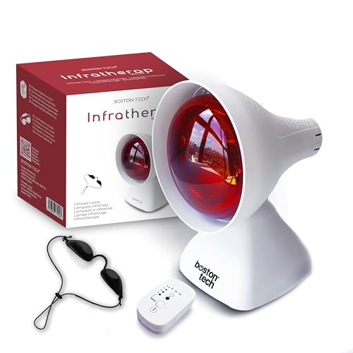 Boston Tech WE122 Lámpara de infrarrojos sobremesa fisioterapia dispositivo Termico potencia 200W alivio dolores y tensiones musculares 3 niveles de inclinación Temporizador y proteccion ocular.