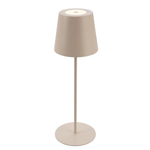 BRILONER- Lampara de Mesa Inalambrica, Luz Táctil, Regulable en Pasos, Regulable en Altura, Lampara LED Recargable, Lamparas a Pilas, Lamparas Tactiles sin Cable, Lampara de Mesa, 36x10,5 cm, Beige