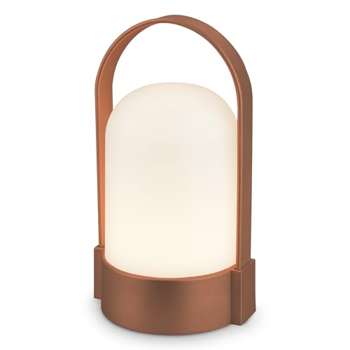 BRILONER - Lámpara de mesa LED inalámbrica IP44, táctil, regulable, batería reemplazable, lámpara de noche, lectura, LED, camping, lámpara de batería, 9x8x15,5 cm, marrón metálico