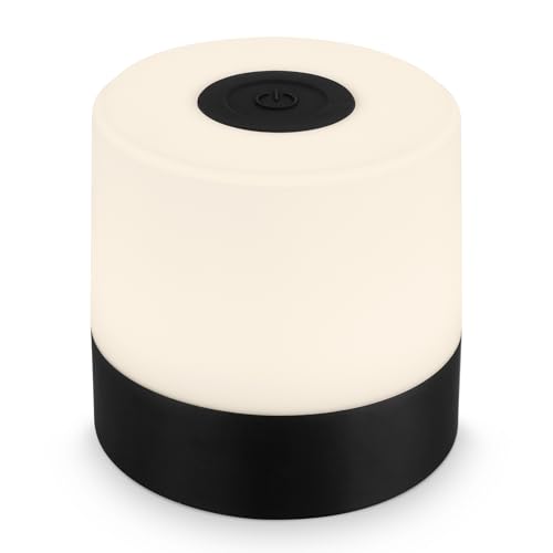Briloner - Mini Lámpara de Mesa LED Inalámbrica, Lampara de Mesa Recargable, Lampara para Mesita, USB-C, Luz Blanca Cálida, 7x7 cm, Lampara LED Recargable, Lamparas Tactiles sin Cable, Color Negro