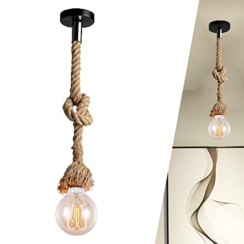 Chao Zan Cuerda de cáñamo vintage, lámpara de techo, cable industrial, lámpara de 50 cm con portalámparas E27, para salón, restaurante, cocina, casa, cafetería, bar, almacén (2209261154)