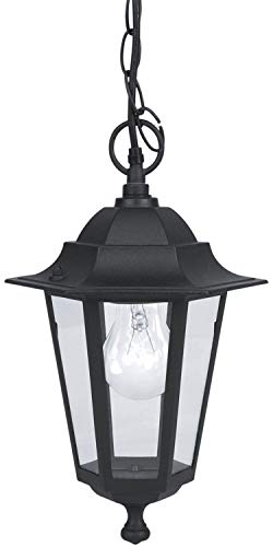 EGLO Lámpara colgante de exterior Laterna 4, lámpara de exterior de 1 foco, luz colgante de aluminio fundido y cristal, color negro, portalámpara E27, IP44