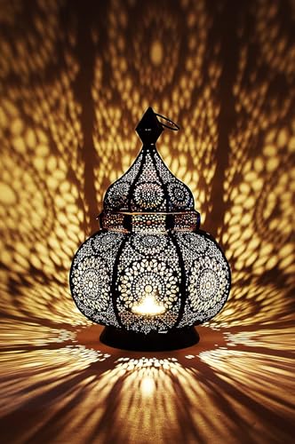 Farol portavelas oriental de metal - Candelabro para el jardín - Decorativo para la mesa - Ziva Negro - transmite buen ambiente - pasa un buen rato en el jardín