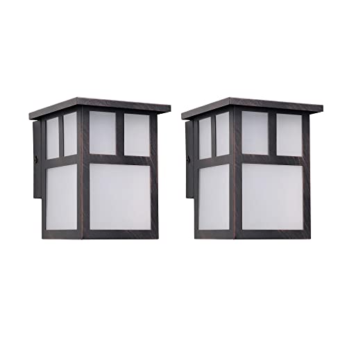 FORLIGHT Osaka (2 Unidades) Aplique de Pared Exterior Rústico de Estilo Japonés. Farol de Pared para Bombilla E27. Lámpara de Pared para Jardín y Terraza IP23. Marrón Óxido