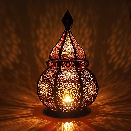 Gadgy Farol Marroquí Decorativo 36 cm – Linterna Árabe de Metal con Efecto Sombra – Portavelas Oriental para Interior y Exterior – Lámpara de Estilo Vintage para Velas o Luz Eléctrica – Hecho a Mano