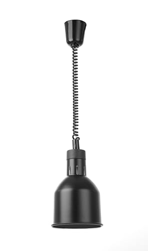 HENDI Lámpara de calor colgante de altura ajustable, cilíndrica, lámpara térmica de infrarrojos para cocina y mantenimiento de alimentos calientes, 230V, 250W, Ø175x(H)250mm, aluminio color negro