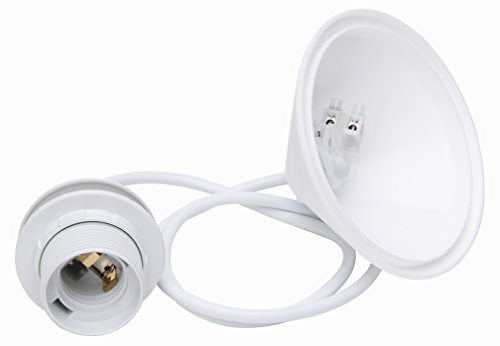 Kopp cuerda colgante para pantallas de lámpara, 11 cm Techo baldaquino con alivio de tensión y aprox. 55 cm de h03vv-f F2 X 0,75 Mm², ISO Casquillo E27 con tirantes pantalla ring, color blanco