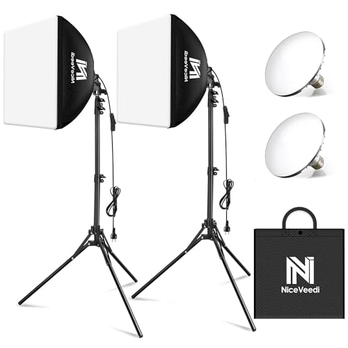 LED Softbox, Foco Fotografía 40 x 40 cm lámpara de fotografía con trípode de 160 cm y Bombilla LED 50 W/5400 K, iluminación Continua para fotografía/grabación de vídeo/transmisión en Vivo (2 Paquetes)