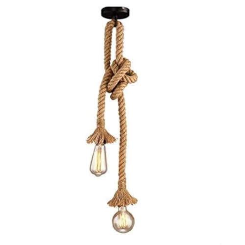 Lámpara colgante industrial STARRYOL, lámpara colgante de cuerda de cáñamo de doble cabezal para comedor, salón, restaurante, bar, cafetería, longitud 60 + 60 cm