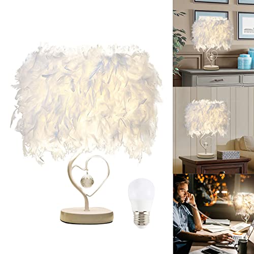 Lámpara de mesa de plumas, lámparas de mesita de noche para salón, dormitorio, decoración del hogar, pantalla de plumas blancas, lámpara de nube, regalo de recuerdo para ella, contiene bombilla E27