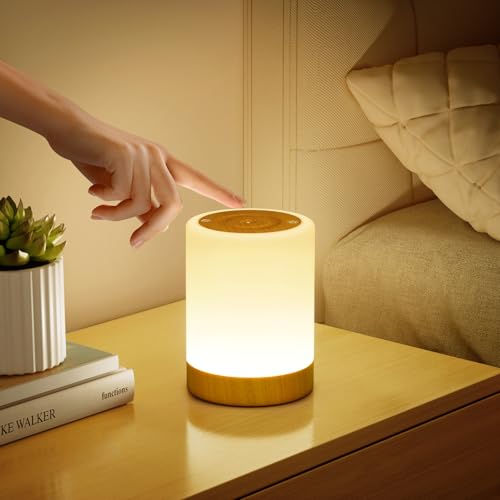 Lámpara de mesilla de noche regulable táctil, 4 modos y 256 RGB color cálido LED luz noche los niños, recargable USB Luz Lámpara táctil con temporización, Lámpara de mesa inalámbrica para dormitorio