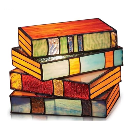 MINZA Lámpara de libros apilados de vitral, lámparas de escritorio simples para mesita de noche, lámpara de mesita de noche estilo Tiffany, decoración estética para el hogar, sala de estar, dormitorio