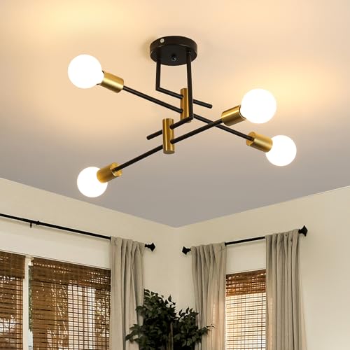 Osairous Lámparas de araña Industrial, Lámpara de Techo de 4 Luces, E27 Lampara Techo Retro Vintage, lampara araña techo Negra para Dormitorio, Pasillo, Cocina (Sin Bombilla)