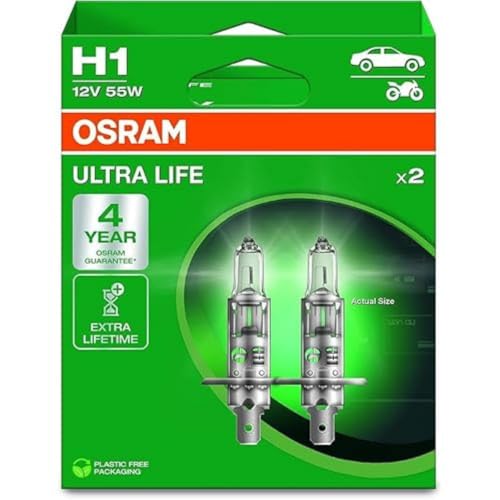 OSRAM ULTRA LIFE, H1, lámparas halógenas para faros, caja plegable colgante (2 lámparas)