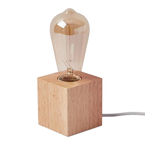 OuXean Lámpara de mesa pequeña Lámpara de noche con base de madera cuadrada Lámpara de noche, E27 60W Perfecta para dormitorio, sala de estar u oficina (bombilla no incluida)