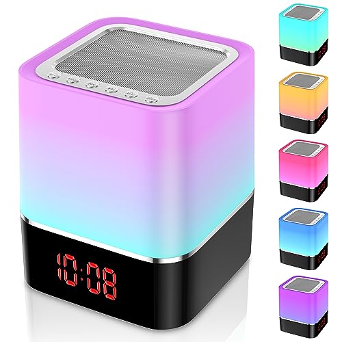 Yedkufea Luces nocturnas Altavoz Bluetooth,Lámpara de Noche Smart Touch, Reloj Despertador Digital, Luz de Noche Multicolor RGB Regulable, Regalos para Niños Adolescentes